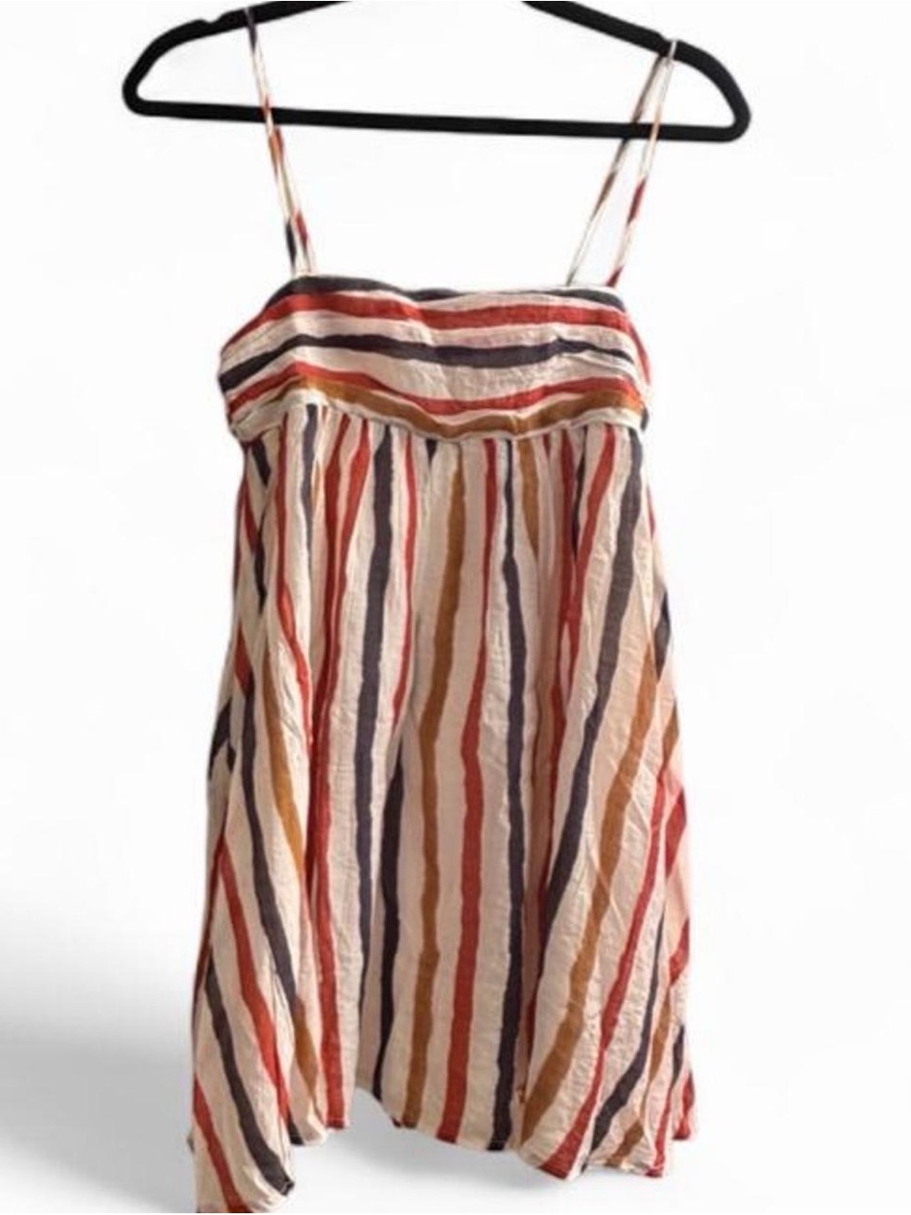 Striped Spaghetti-Strap Camisole Tank Top in Cream and Rust
